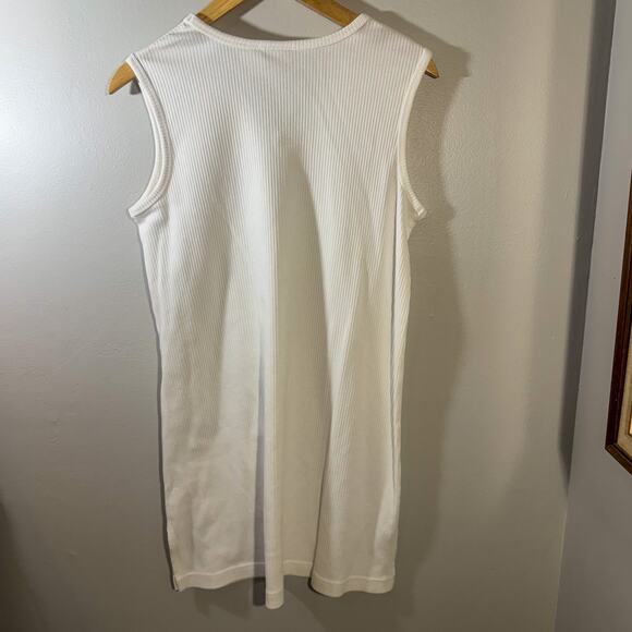 JD Cove White Ribbed V-Neck Tank Dress | Minimalist Beach Cover-Up Mini Dress  M - Picture 3 of 4